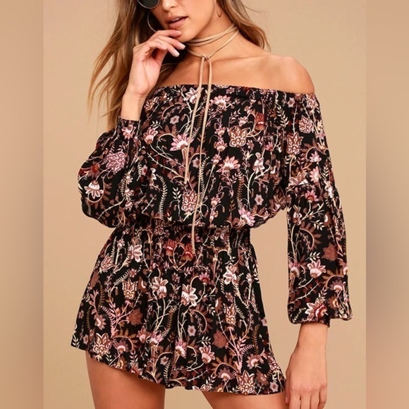 Free People Pretty and Free Black Floral Print Romper Size Small - Picture 1 of 16